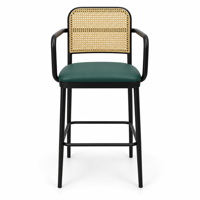 JYX-050 Green Cane-Back Metal Bar Stool