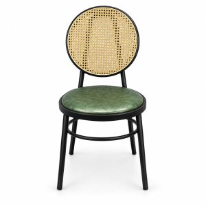 JYX-051 Green Round Cane-Back Dining Chair front view