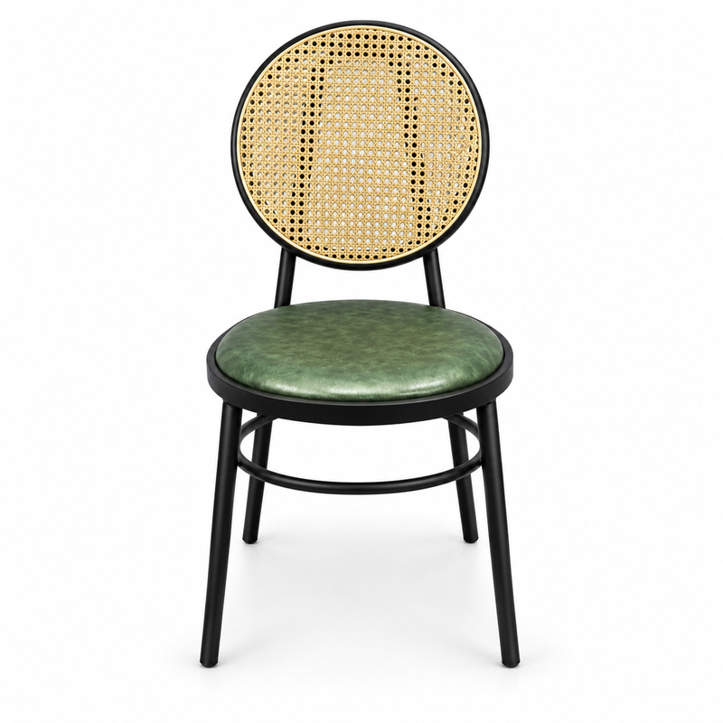 JYX-051 Green Round Cane-Back Dining Chair