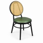 JYX-051 Green Round Cane-Back Dining Chair right 45-degree view