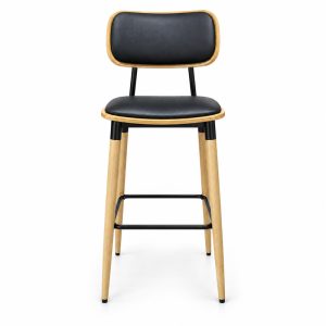 JYX-130 Black Upholstered Gold-Frame Bar Stool front view