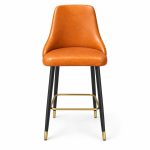 JYX-136 Orange Upholstered High-Back Bar Stool front view