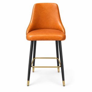 JYX-136 Orange Upholstered High-Back Bar Stool front view