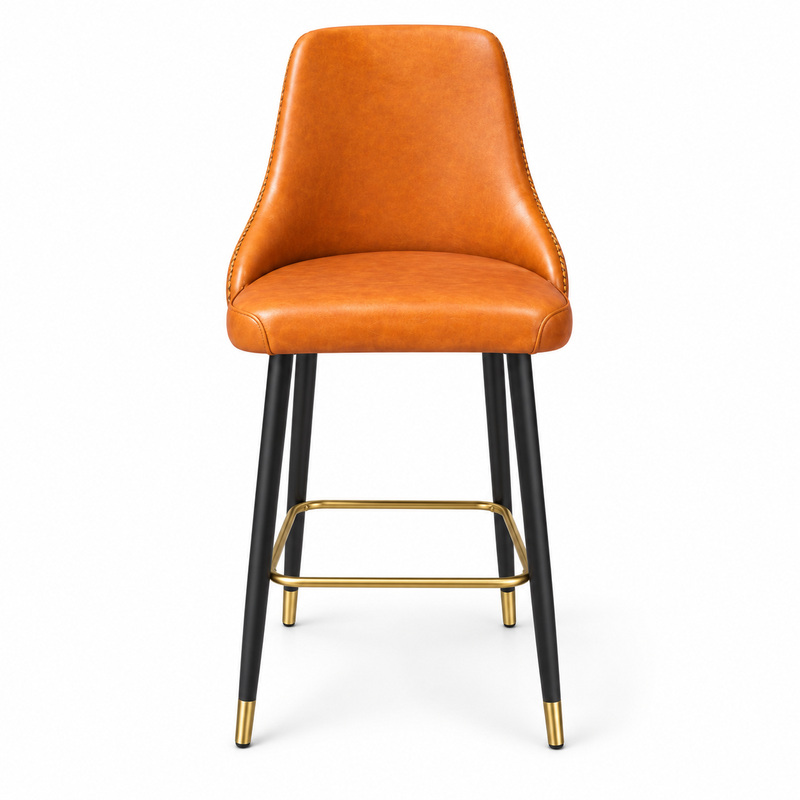 JYX-136 Orange Upholstered High-Back Bar Stool