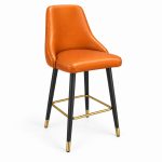 JYX-136 Orange Upholstered High-Back Bar Stool right 45-degree view
