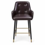 JYX-137 Dark Brown Button-Tufted Bar Stool front view