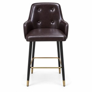 JYX-137 Dark Brown Button-Tufted Bar Stool front view