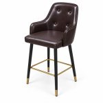 JYX-137 Dark Brown Button-Tufted Bar Stool left 45-degree view