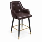 JYX-137 Dark Brown Button-Tufted Bar Stool right 45-degree view