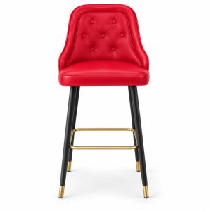 JYX-138 Red Button-Tufted Bar Stool front view
