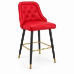 JYX-138 Red Button-Tufted Bar Stool right 45-degree view