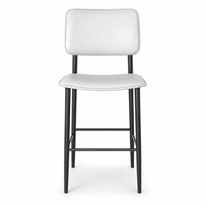 JYX-143 White Seat Black-Frame Bar Stool front view