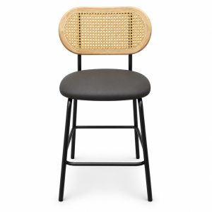 Black Seat Cane-Back Bar Stool