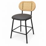 JYX-273 Black Seat Cane-Back Bar Stool left 45-degree view