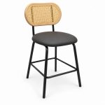 JYX-273 Black Seat Cane-Back Bar Stool right 45-degree view