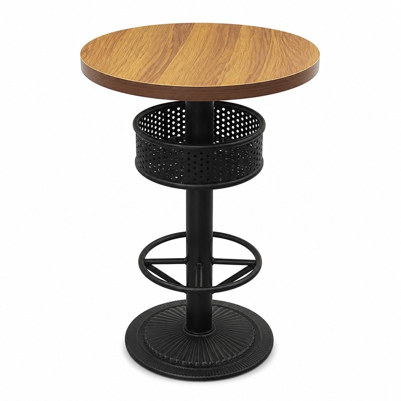 Round High Bar Table with Storage Basket
