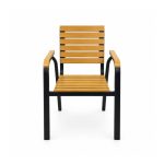 YMX-S-002 Outdoor Wood-Look Slat Armchair with Curved Black Frame front view