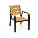 YMX-S-002 Outdoor Wood-Look Slat Armchair with Curved Black Frame left 45 view