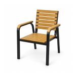 YMX-S-002 Outdoor Wood-Look Slat Armchair with Curved Black Frame right 45 view
