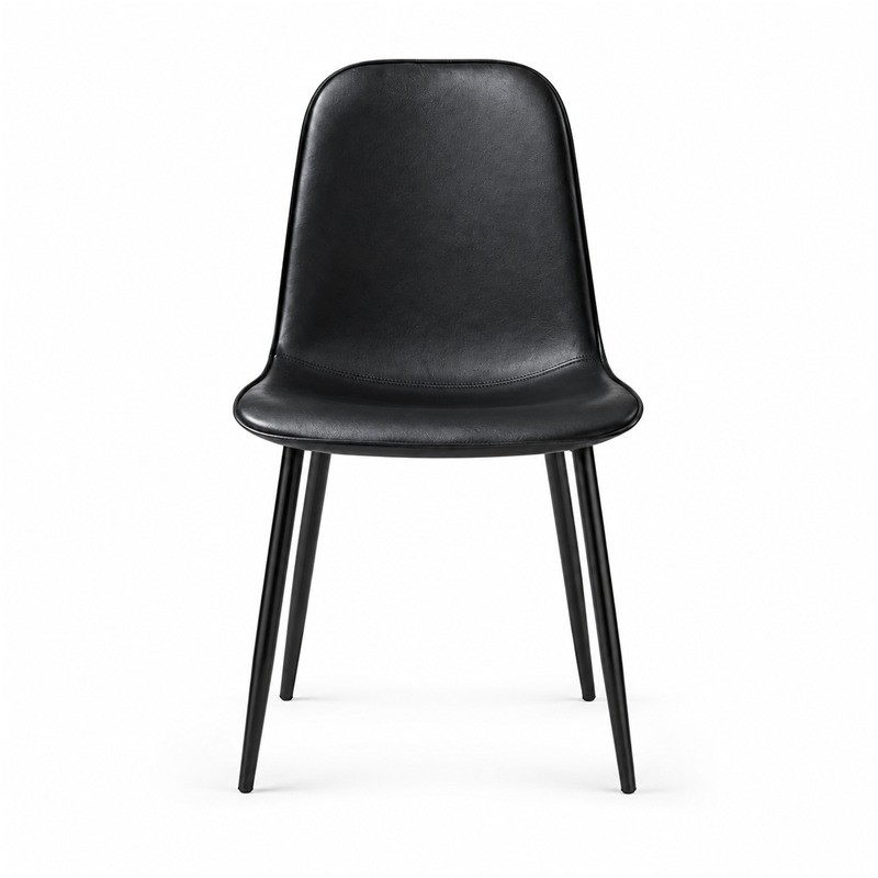 Black Upholstered Shell Dining Chair with Metal Legs