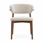 Boucle Upholstered Dining Chair with Walnut-Finish Wood Legs - front view - BK-DC-0042