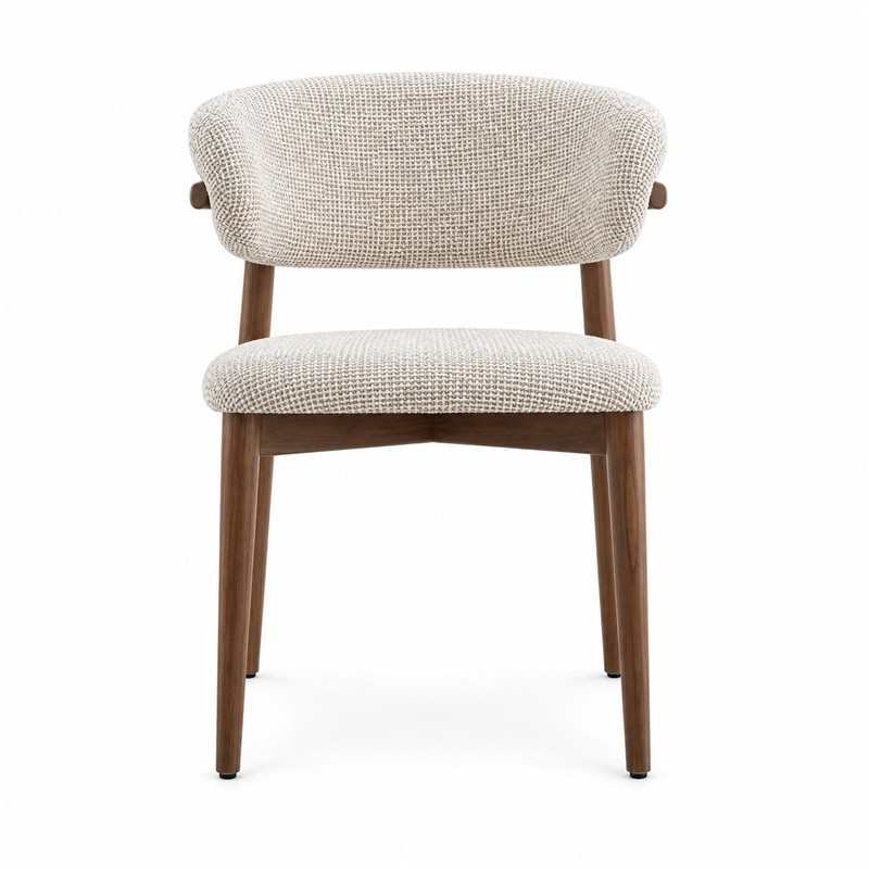 Boucle Upholstered Dining Chair with Walnut-Finish Wood Legs