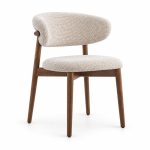 Boucle Upholstered Dining Chair with Walnut-Finish Wood Legs - left angle view - BK-DC-0042