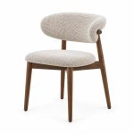 Boucle Upholstered Dining Chair with Walnut-Finish Wood Legs - right angle view - BK-DC-0042