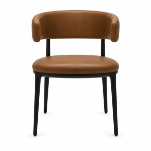 Brown Upholstered Wraparound-Back Dining Chair - front view - BK-DC-0043