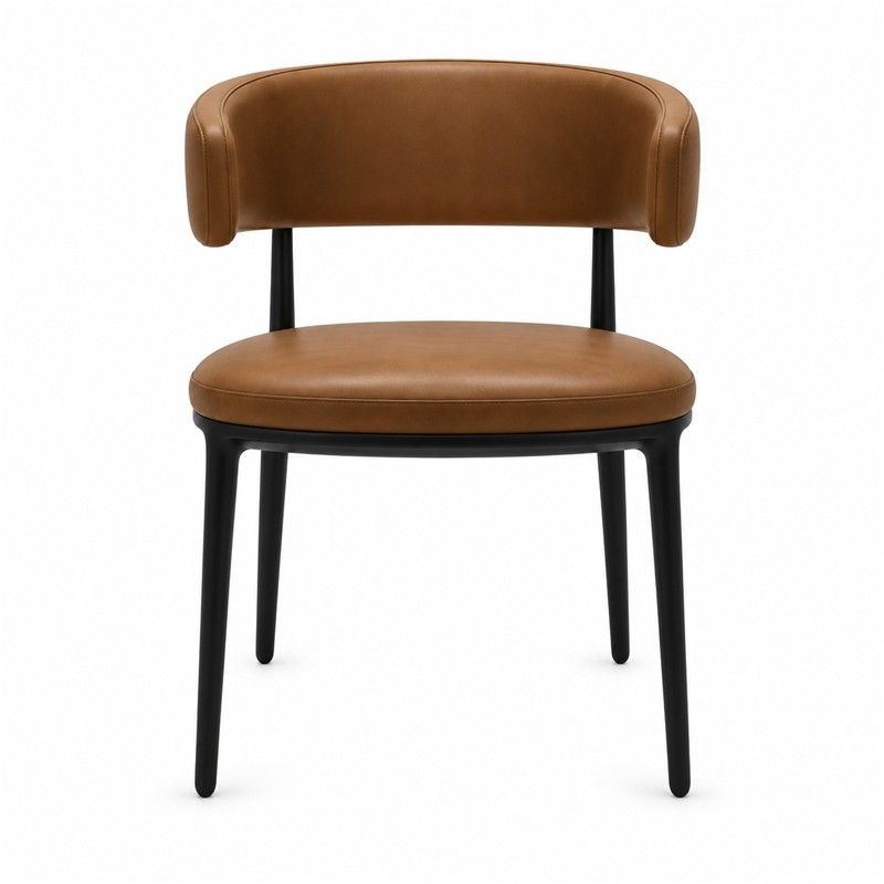 Brown Upholstered Wraparound-Back Dining Chair