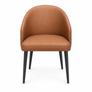 Cognac Upholstered Tub Dining Chair with Black Metal Legs - front view - BK-DC-0044