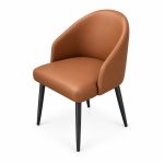 Cognac Upholstered Tub Dining Chair with Black Metal Legs - right angle view - BK-DC-0044