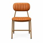 Cognac Channel-Tufted Dining Chair with Bronze Frame - front view - BK-DC-0045
