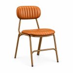 Cognac Channel-Tufted Dining Chair with Bronze Frame - left angle view - BK-DC-0045