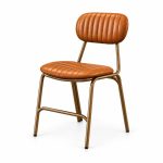 Cognac Channel-Tufted Dining Chair with Bronze Frame - right angle view - BK-DC-0045