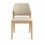 Beige Upholstered Dining Chair with Natural Wood Frame - front view - BK-DC-0046