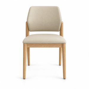 Beige Upholstered Dining Chair with Natural Wood Frame - front view - BK-DC-0046