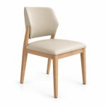 Beige Upholstered Dining Chair with Natural Wood Frame - left angle view - BK-DC-0046