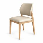 Beige Upholstered Dining Chair with Natural Wood Frame - right angle view - BK-DC-0046