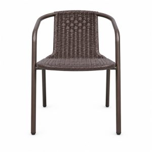 Brown Woven Outdoor Armchair with Tubular Metal Frame - front view - BK-OC-0027