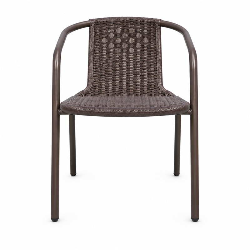 Brown Woven Outdoor Armchair with Tubular Metal Frame