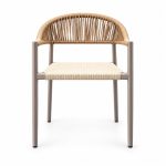 Tan Rope-Woven Outdoor Armchair with Taupe Metal Frame - front view - BK-OC-0030