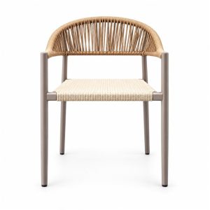 Tan Rope-Woven Outdoor Armchair with Taupe Metal Frame - front view - BK-OC-0030