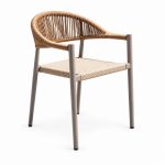 Tan Rope-Woven Outdoor Armchair with Taupe Metal Frame - left angle view - BK-OC-0030