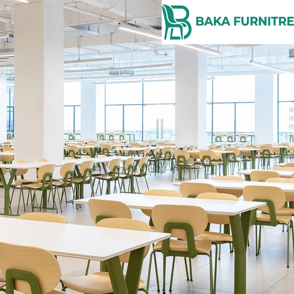 Modular Cafeteria Furniture Case: Green Frames and an Expandable Seating Grid