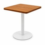 Square Wood-Look Top White Pedestal Outdoor Bistro Table - front view - ODT-092