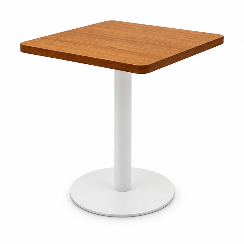 Square Wood-Look Top White Pedestal Outdoor Bistro Table