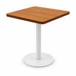 Square Wood-Look Top White Pedestal Outdoor Bistro Table - left angle view - ODT-092