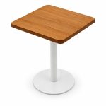Square Wood-Look Top White Pedestal Outdoor Bistro Table - right angle view - ODT-092