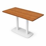 Rectangular Wood-Look Top White Double-Pedestal Outdoor Table - front view - ODT-093